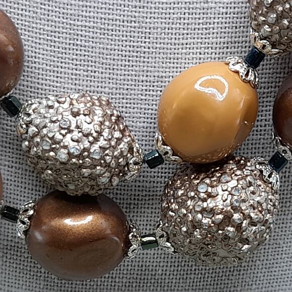 Vintage Japan Taupe Art Bead Necklace, Two Strands, 1950s, 23 Inches - Picture 4 of 14